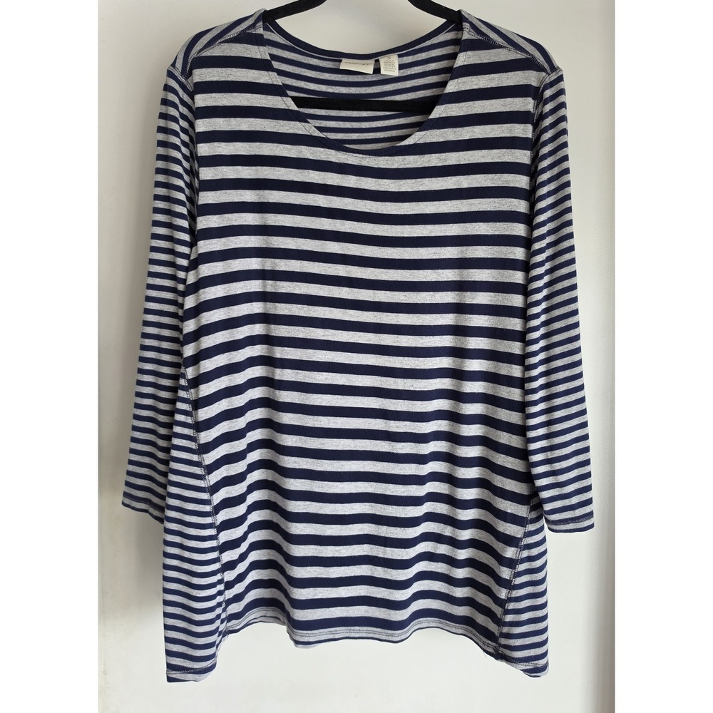 Zenergy by Chico's Women's Striped Long Sleeve Top Size M Blue Gray